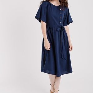 Belted Navy Dress